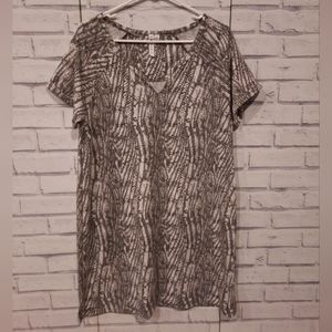 Cable & Gauge Women's Size L Casual Dress Green White Cuff Sleeve V-Neck